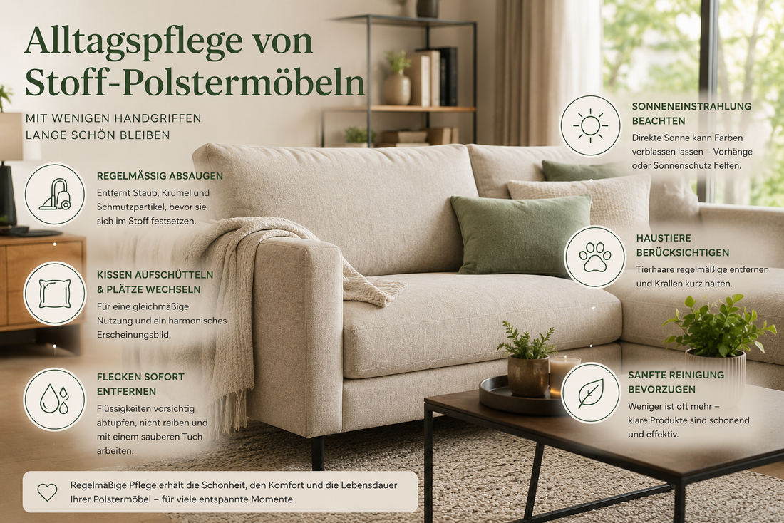 Alltagspflege von Stoff-Polstermöbeln – so bleiben Sofa und Sessel lange schön